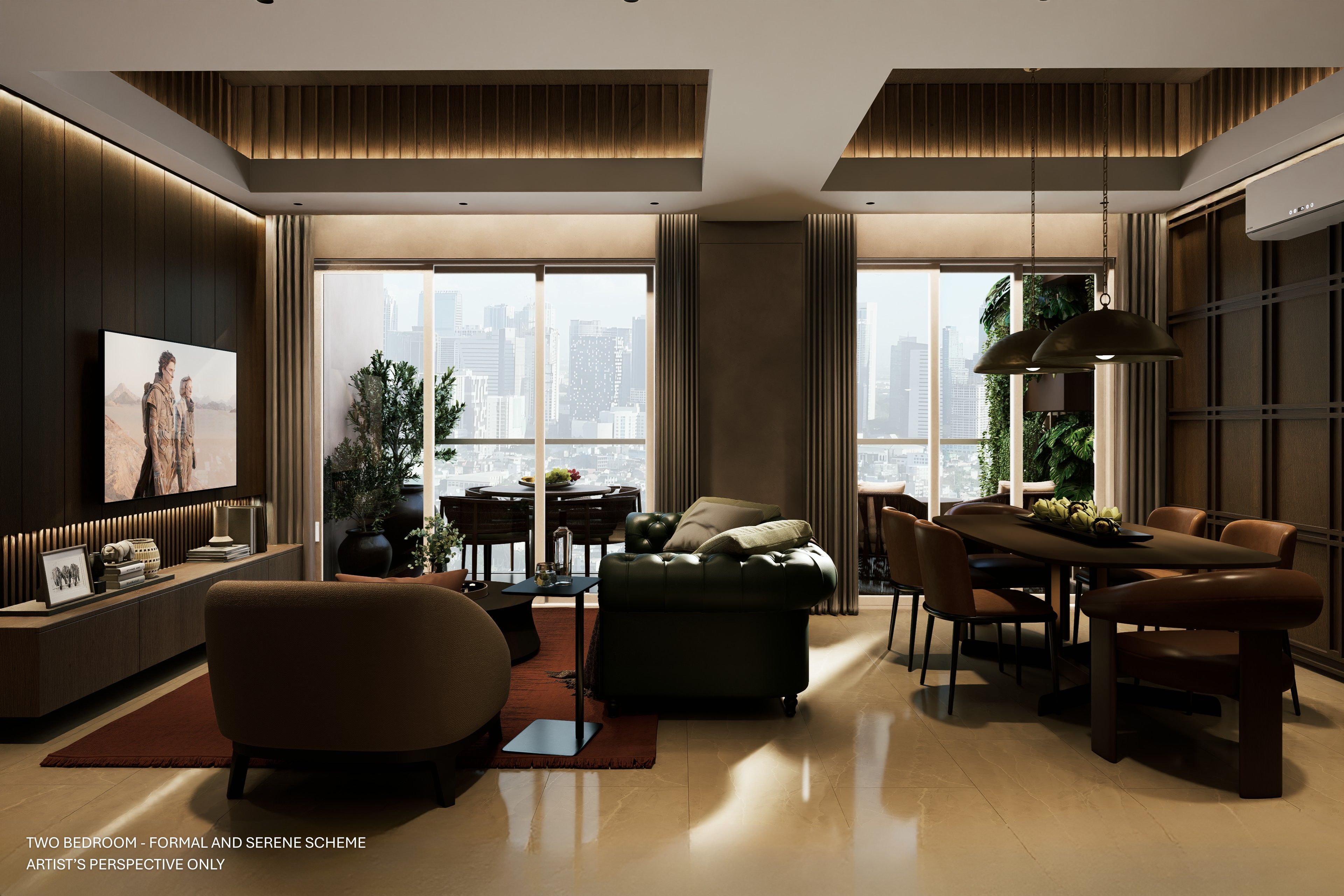 The Timeless & Transitional unit finish design scheme: Conceived as a warm, timeless interior that feels calm, welcoming, and refined.