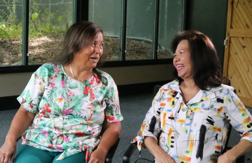 Angie Garcia Russell and Manila Arriola Daubs of Wassamasaw Tribe
